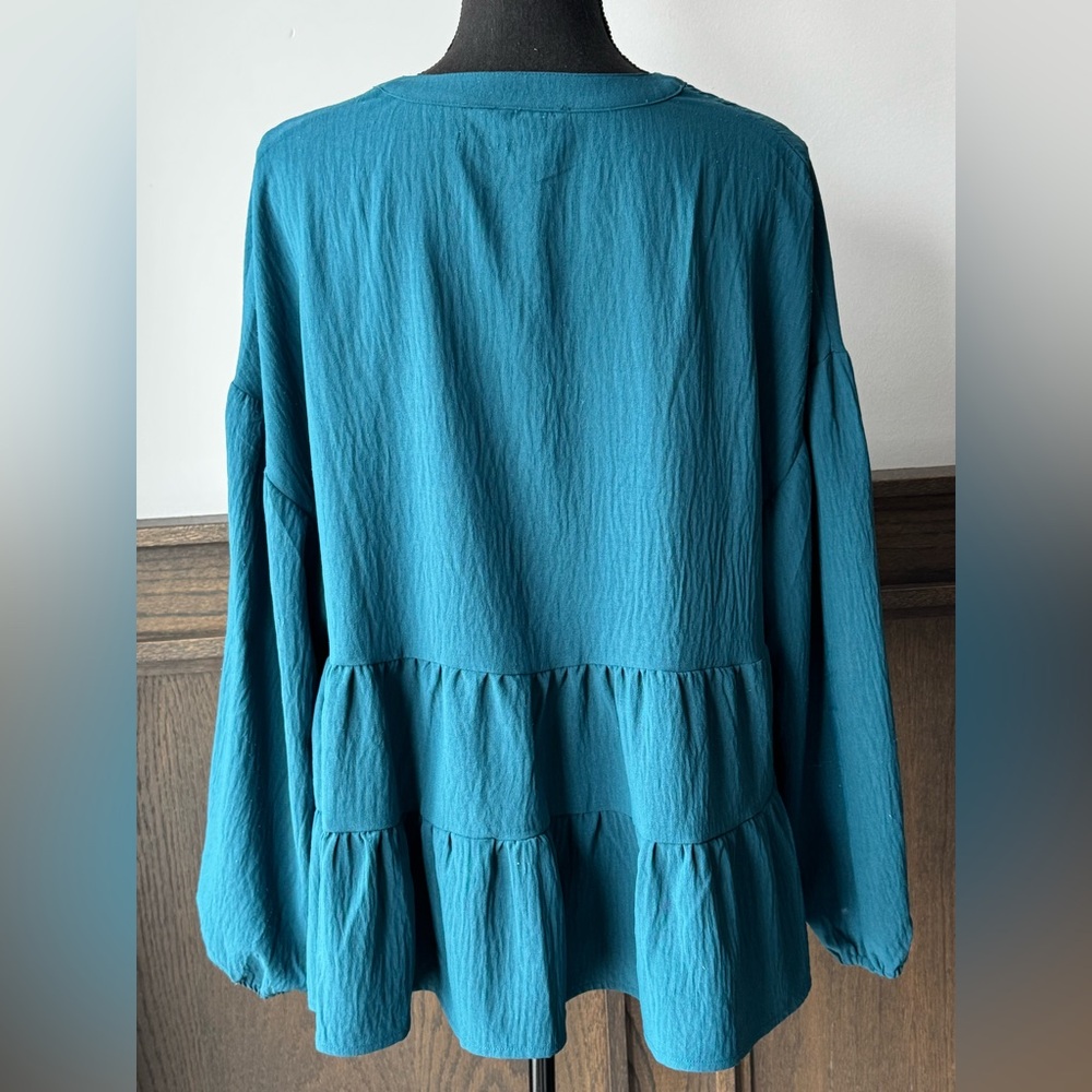 Mud Pie Teal V-Neck Tiered Blouse large - Picture 3 of 7
